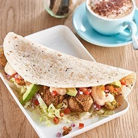 Falafel and Avocado Wrap with Lettuce and Sweet Chilli Mayo Falafel and Avocado Wrap with Lettuce and Sweet Chilli Mayo