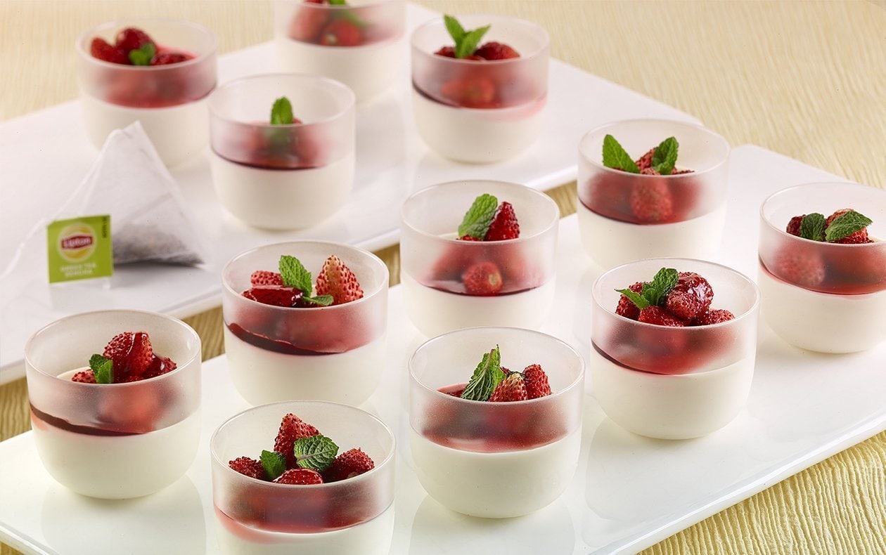 Panna Cotta with Strawberries and Mint
