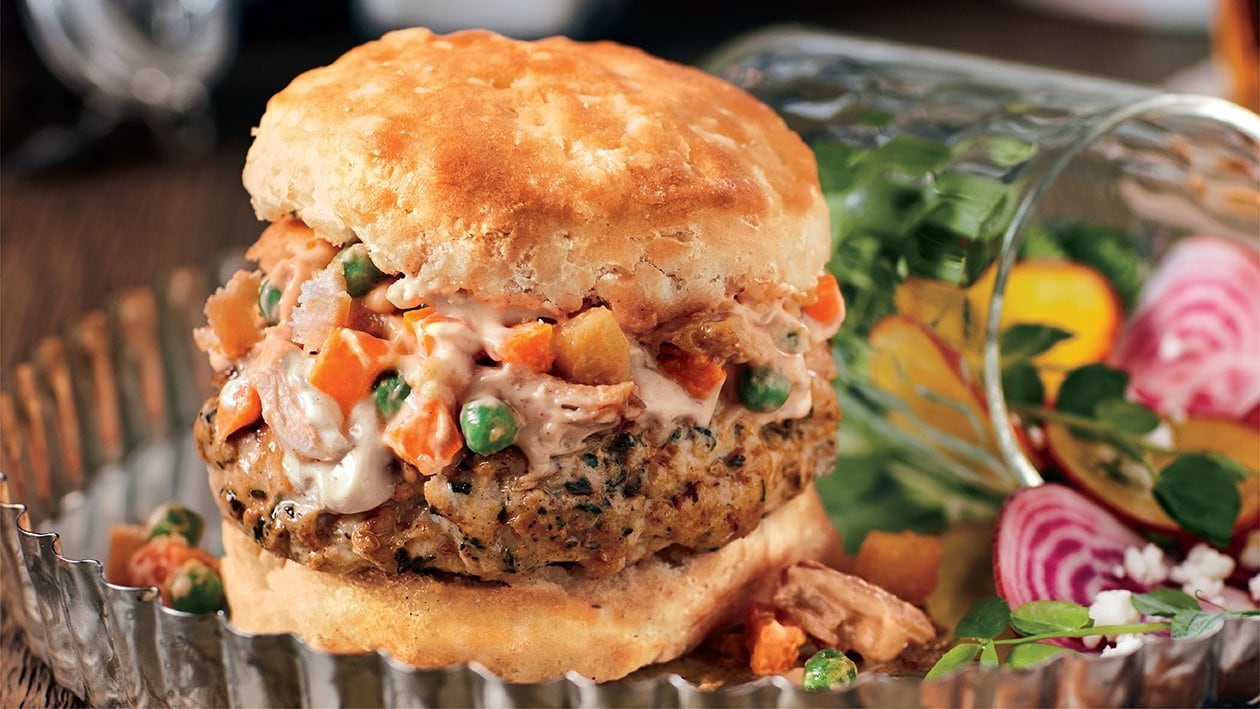 Smoked Chicken Pot Pie Burger – - Recipe