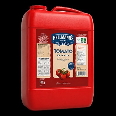 Hellmann's Ketchup (10Kg) - Hellmann’s Tomato Ketchup delivers rich tomato taste with a bright, natural color and premium consistency.